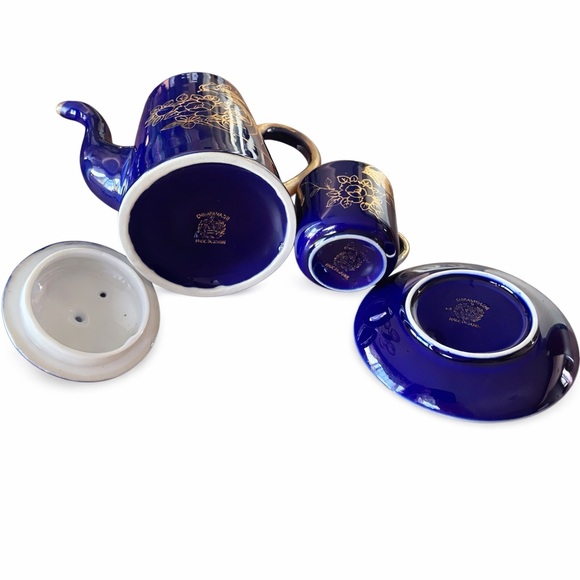 Chikaramachi Noritake Cobalt Blue Gold Bird Coffee Pot Cup Saucer Japan Vtg 40s - Picture 7 of 10